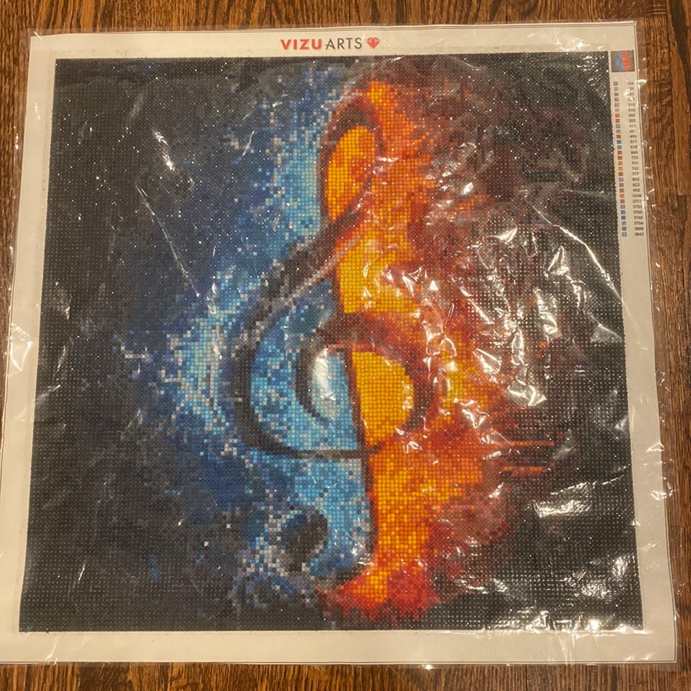 Finished and completed Fire and Water diamond painting.